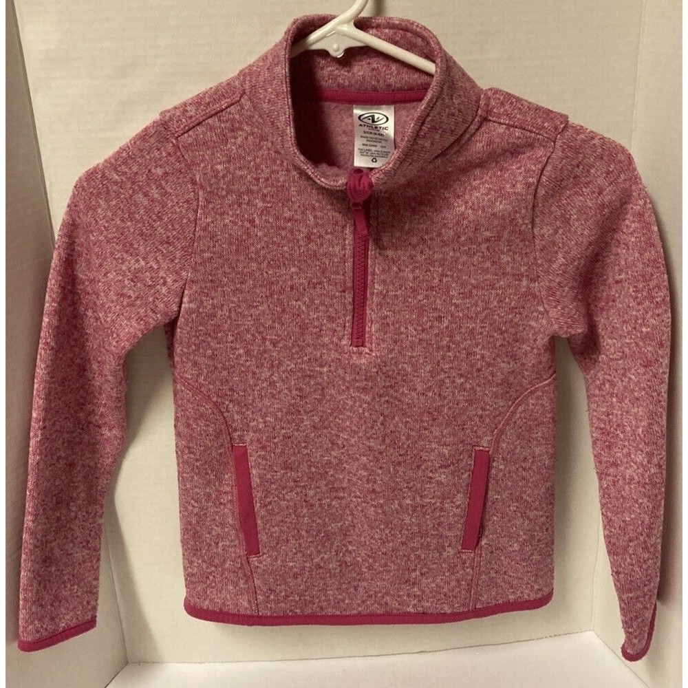 Athletic Works Sweatshirt Pullover 1/4 Zip Pink Heather Girls Size S 6-6X